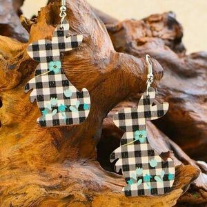 Plaid Floral Easter Bunny Earrings